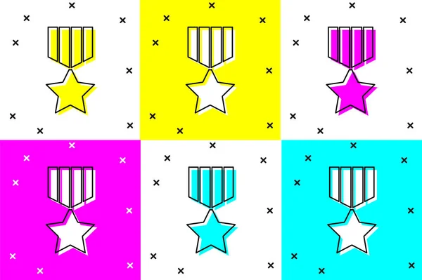 Nastavit Vojenskou Odměnu Medaile Ikona Izolované Barevném Pozadí Vojenské Znamení — Stockový vektor