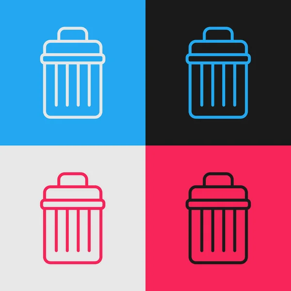 Pop Art Line Trash Can Icon Isolated Color Background Garbage — Stock Vector