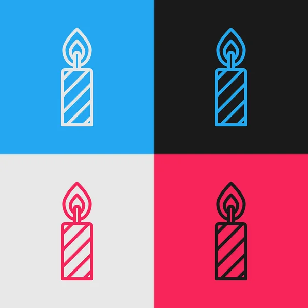 Pop Art Γραμμή Γενέθλια Τούρτα Κεριά Εικονίδιο Απομονώνονται Φόντο Χρώμα — Διανυσματικό Αρχείο