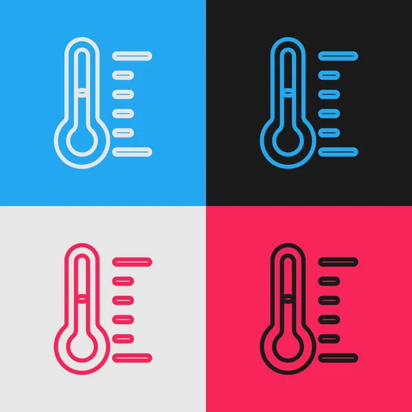 Pop Art Linie Sauna Thermometer Symbol Isoliert Auf Farbigem Hintergrund — Stockvektor