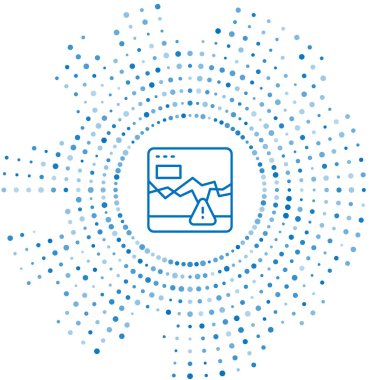 Borsa simgesinin beyaz arka planda izole edildiği mavi hat web sitesi. Ekranda ok grafikleri olan bir monitör. Soyut çember rastgele noktalar. Vektör.