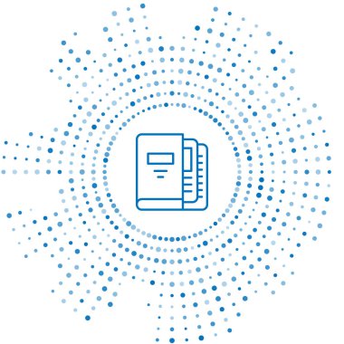 Beyaz arkaplanda izole edilmiş belge ve belgeler içeren mavi çizgi ofis dosyaları. Ofis dosyaları. Dosya arşivleme işareti. Soyut çember rastgele noktalar. Vektör.