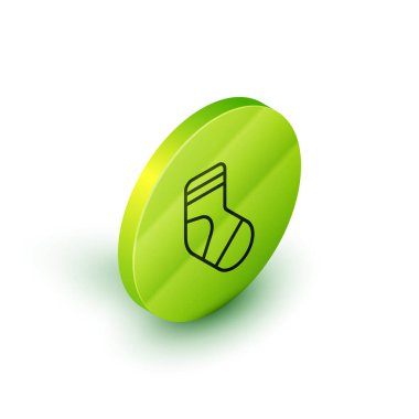 Beyaz arka planda izole edilmiş Noel çorabı ikonu. Mutlu Noeller ve mutlu yıllar. Yeşil daire düğmesi. Vektör.