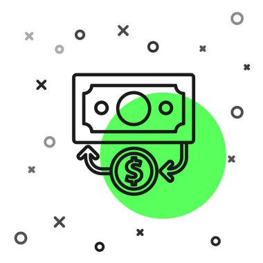 Siyah çizgi kağıt para yığını beyaz arka planda izole nakit ikonu. Para desteleri. Para birimi. Vektör.