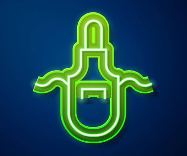 Parlayan neon hattı Mutfak önlüğü simgesi mavi arkaplanda izole edildi. Yemek pişirmek için şef üniforması. Vektör.