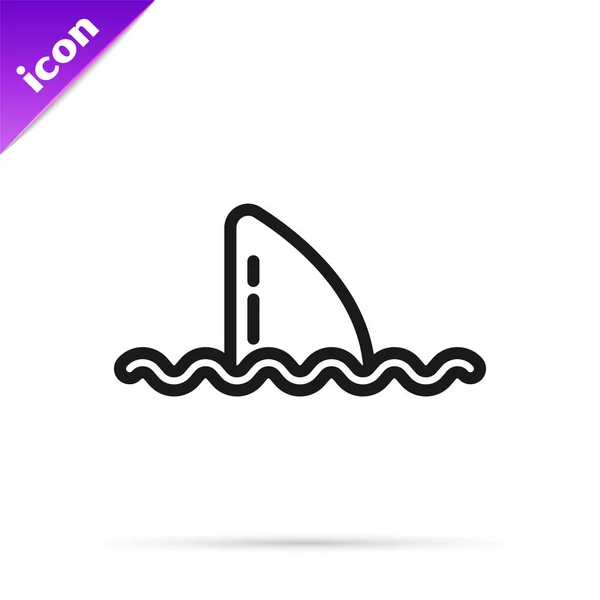 Black Line Shark Fin Ocean Wave Icon Isolated White Background — Stock Vector