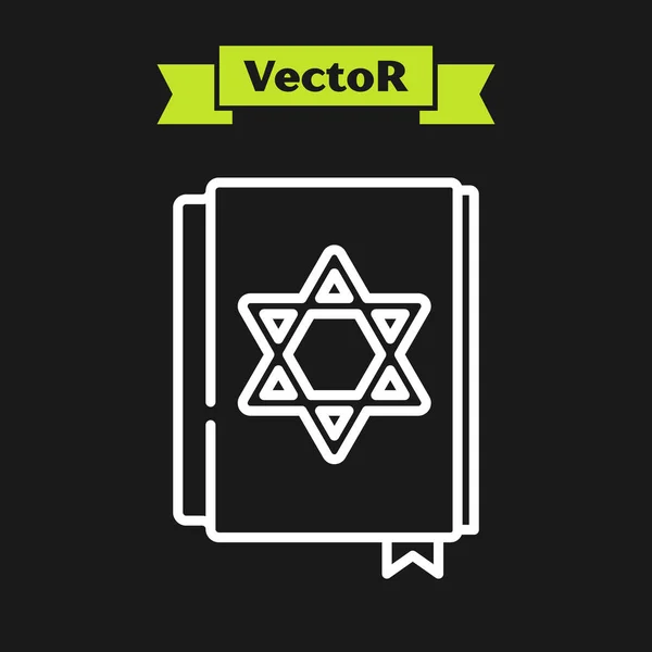 White Line Jewish Torah Book Icon Isolated Black Background Pentateuch — Stock Vector