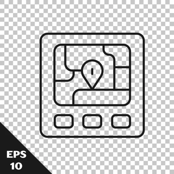 Черная Линия Gps Устройство Значком Карты Изолированы Прозрачном Фоне Вектор — стоковый вектор