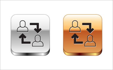 Siyah Proje ekip taban simgesi beyaz arkaplanda izole edildi. İş analizi ve planlama, danışmanlık, takım çalışması, proje yönetimi. Gümüş ve altın kare düğmeler. Vektör.