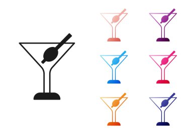 Siyah Martini cam ikonu beyaz arka planda izole edilmiş. Kokteyl ikonu. Şarap kadehi ikonu. Simgeleri renklendirin. Vektör.