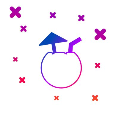 Beyaz arka planda izole edilmiş renkli Hindistan cevizi suyu egzotik kokteyl ve şemsiye ikonu. Kademeli rastgele dinamik şekiller. Vektör.