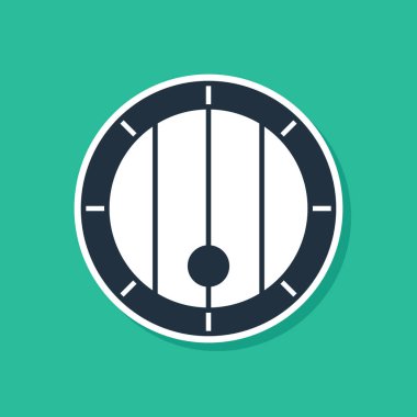 Mavi ahşap varil ikonu yeşil arka planda izole edildi. Alkol fıçısı, içki kabı, bira için tahta fıçı, viski, şarap. Vektör.