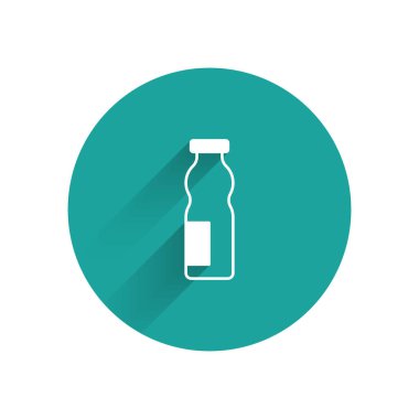 Uzun gölgeli beyaz yoğurt ikonu. Yeşil daire düğmesi. Vektör.