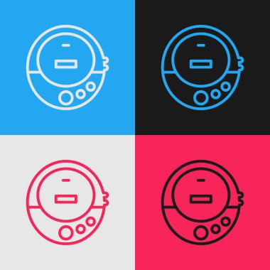 Pop Art Line Müzik CD çalar simgesi renk arkaplanında izole edildi. Taşınabilir müzik cihazı. Vektör.