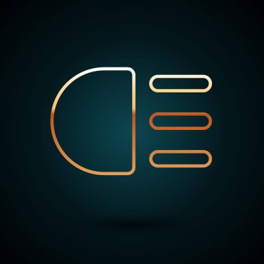 Koyu mavi arka planda izole edilmiş altın çizgili Yüksek Işın simgesi. Araba farları. Vektör.