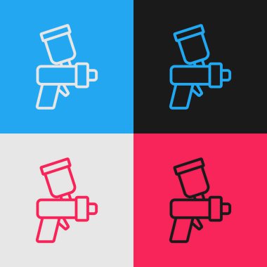 Pop sanat eseri sprey tabanca ikonu renk arkaplanında izole edilmiş. Vektör.