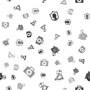 Hayat sigortasını kalkan, para, ev ve ilk yardım çantasıyla kusursuz bir şablona ayarlayın. Vektör