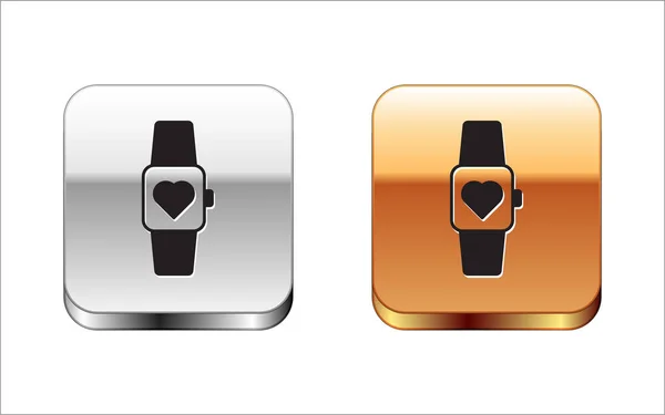 Black Smart Horloge Met Hartslag Pictogram Geïsoleerd Witte Achtergrond Fitness — Stockvector