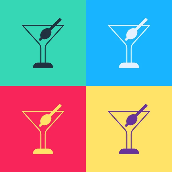 Pop Art Martini Icône Verre Isolé Sur Fond Couleur Icône — Image vectorielle