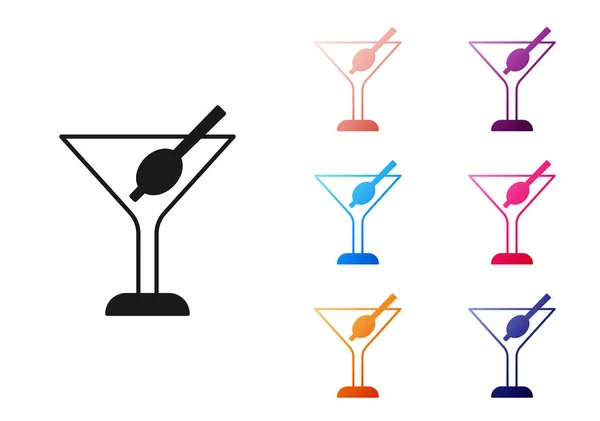 Black Martini Glass Icon Isolated White Background Cocktail Icon Wine — Stock Vector