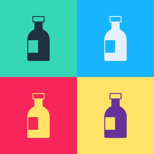 波普艺术玻璃瓶伏特加图标孤立的色彩背景 — 图库矢量图片