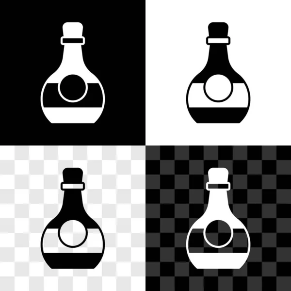 Set Bouteille Cognac Brandy Icône Isolée Sur Fond Noir Blanc — Image vectorielle