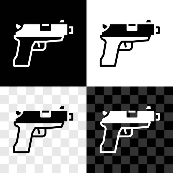 Conjunto Pistola Pistola Icono Aislado Blanco Negro Fondo Transparente Pistola — Vector de stock