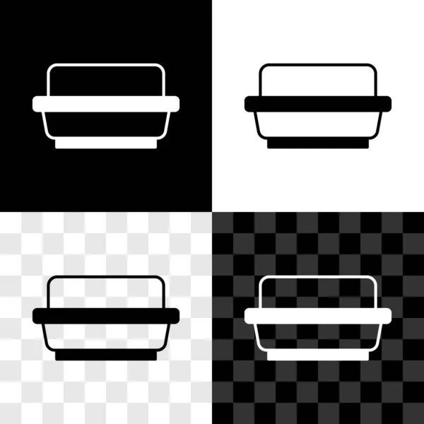 Set Butter Een Boterschaal Pictogram Geïsoleerd Zwart Wit Transparante Achtergrond — Stockvector