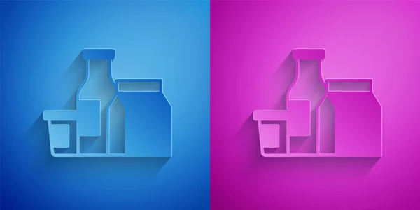 Иконка Молочного Продукта Вырезанная Бумагой Выделена Синем Фиолетовом Фоне Бумажный — стоковый вектор