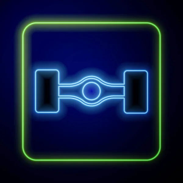 Glödande Neon Chassi Bil Ikon Isolerad Blå Bakgrund Vektor — Stock vektor