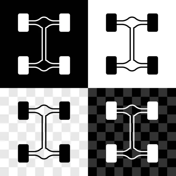 Set Chassis Auto Pictogram Geïsoleerd Zwart Wit Transparante Achtergrond Vector — Stockvector