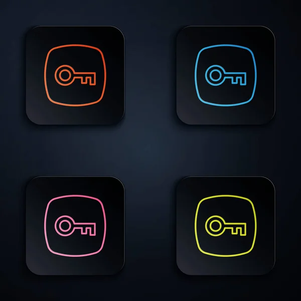 Color Neon Line Key Icon Isolated Black Background Set Icons — Stock Vector