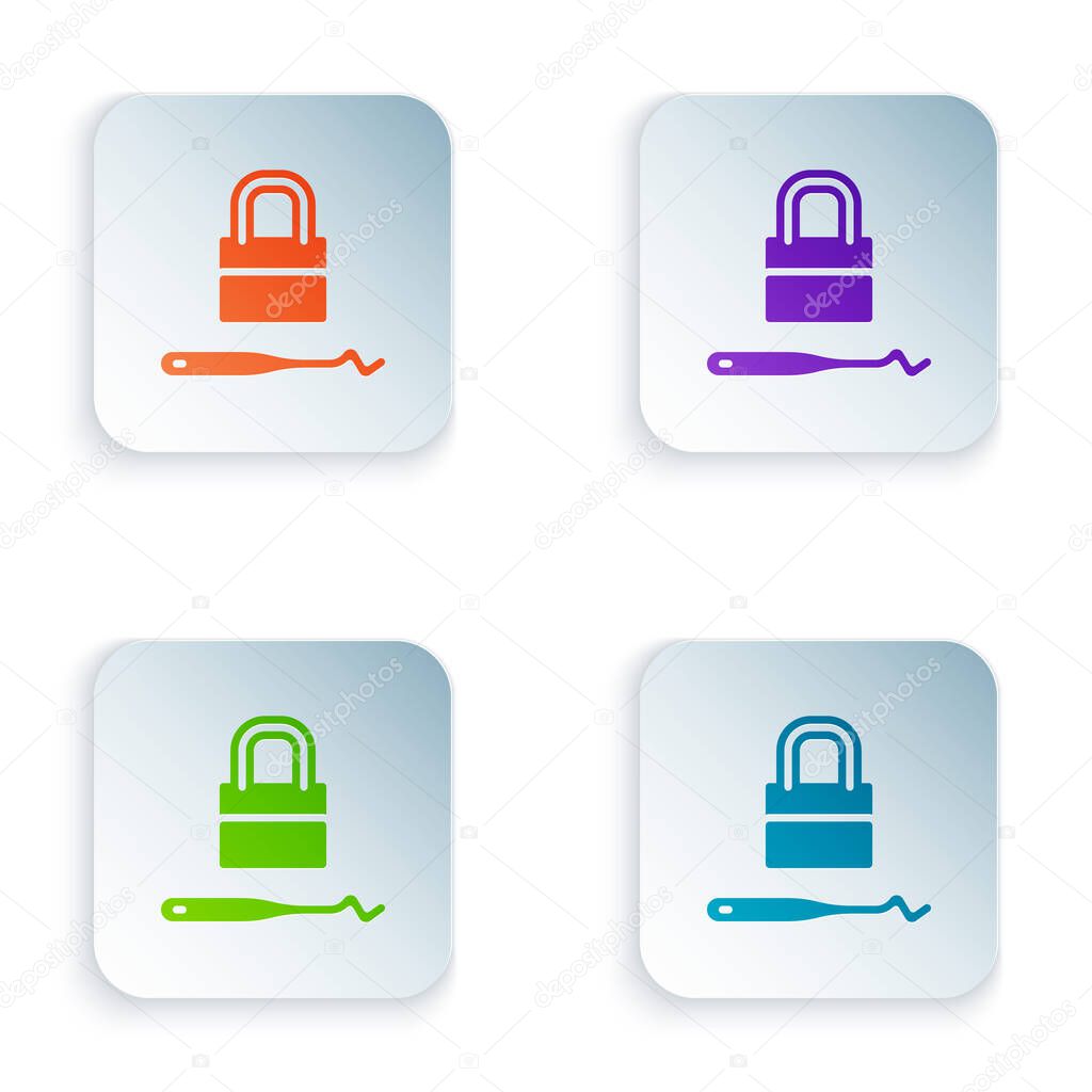 Color Lockpicks or lock picks for lock picking icon isolated on white background. Set colorful icons in square buttons. Vector.
