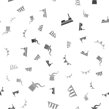 Çarpışan araba, lunapark treni, bayraklı karnaval çelengi ve kusursuz desenli sihirbaz şapkası. Vektör