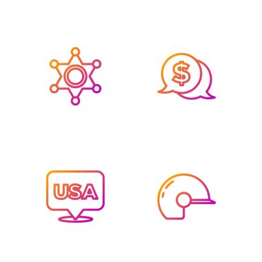 Beyzbol kaskı, Amerika 'nın Bağımsızlık Günü, Hexagram şerifi ve madeni para. Renk simgeleri. Vektör