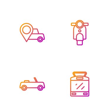 Tramvay ve demiryolu, araba, taksi ve scooter 'la yer ayarla. Renk simgeleri. Vektör