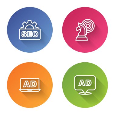 Satranç, Reklamcılık ve SEO optimizasyonunu ayarla. Renkli daire düğmesi. Vektör