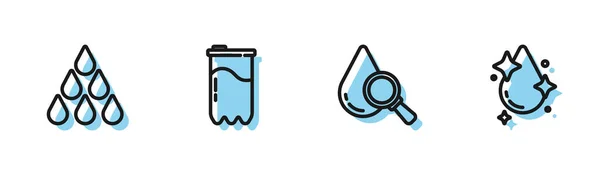 Set Line Drop Magnifying Glass Water Drop Filter Cartridge Icon — Stock Vector