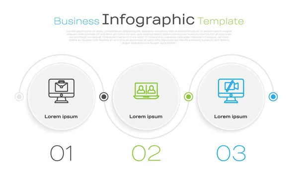 Definir Linha Trabalho Line Videoconferência Câmera Fora Computador Modelo Infográfico — Vetor de Stock