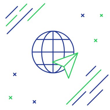 Beyaz arkaplanda izole edilmiş dünya simgesindeki çizgi konumu. Dünya ya da Dünya işareti. Renkli taslak konsepti. Vektör.