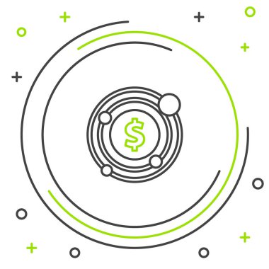 Dolar sembollü çizgi hedefi beyaz arka planda izole edildi. Yatırım hedef simgesi. Başarılı iş konsepti. Nakit ya da para. Renkli taslak konsepti. Vektör.