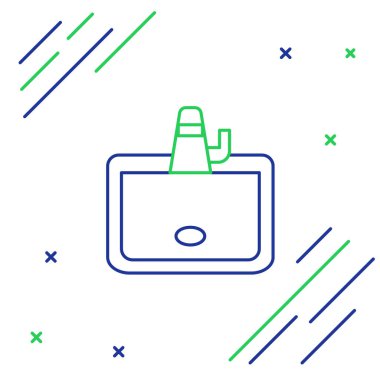 Beyaz arka planda su musluğu ikonu olan çizgi yıkama kabini. Renkli taslak konsepti. Vektör.