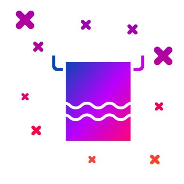 Beyaz arkaplanda izole edilmiş bir askı simgesi üzerindeki renk havlusu. Banyo havlusu ikonu. Kademeli rastgele dinamik şekiller. Vektör İllüstrasyonu.