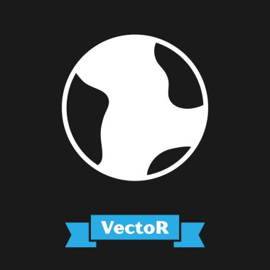 Beyaz Dünya küre simgesi siyah arkaplanda izole edilmiş. Dünya ya da Dünya işareti. Küresel internet sembolü. Geometrik şekiller. Vektör.