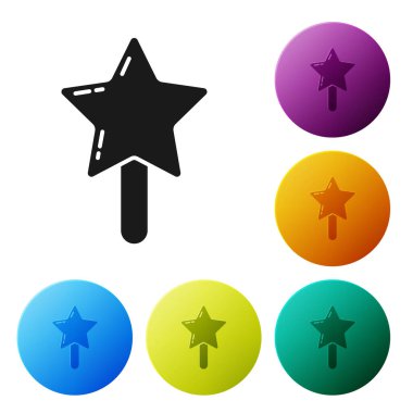 Siyah lolipop simgesi beyaz arkaplanda izole edilmiş. Şeker işareti. Yemek, lezzetli bir sembol. Simgeleri renk daire düğmelerine ayarla. Vektör.