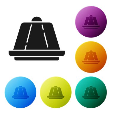 Beyaz arka planda izole edilmiş karamel kaplı muhallebi. Simgeleri renk daire düğmelerine ayarla. Vektör.