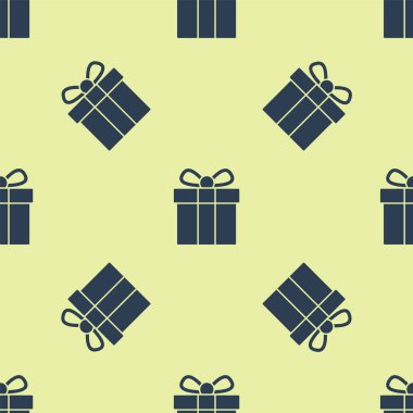 Mavi hediye kutusu simgesi sarı arkaplanda izole edilmiş pürüzsüz desen. Vektör.