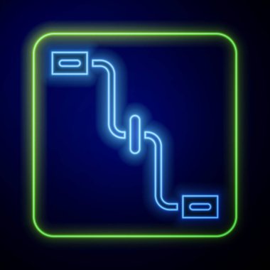 Parlayan neon bisiklet pedalları simgesi mavi arkaplanda izole edildi. Vektör.