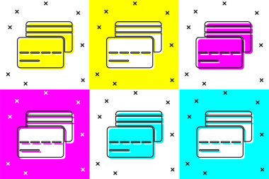 Kredi kartı simgesini renk arkaplanından ayır. Çevrimiçi ödeme. Nakit çekilmesi. Finansal operasyonlar. Alışveriş tabelası. Vektör.