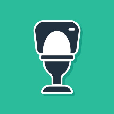 Mavi klozet ikonu yeşil arka planda izole edilmiş. Vektör.